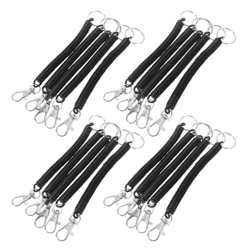 Llaveros con cordón retráctil para senderismo y uso exterior, cuerda elástica negra