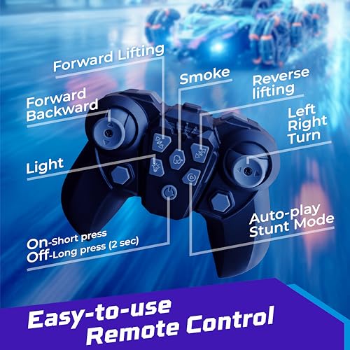 Image of Lifelong Remote Control Stunt Car for Kids 5+ yrs| 6x6 Off Road Car with 6 Wheels, 360 Spin, High Speed, Smoke, Lights, Rechargeable Battery | RC Toy for Boys & Girls (Purple & Blue, LLCSRC02)