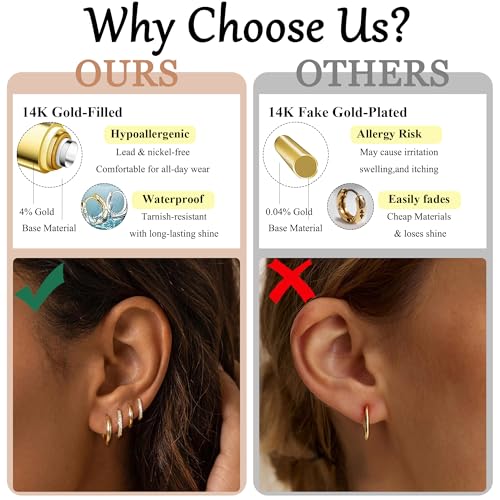 4 Pair Small Gold Hoop Earrings for Women Sensitive Ears - Hypoallergenic 14k Real Gold Plated Hoops Zirconia Cartilage Huggie Earrings Set Helix Piercing Earring Gold Jewelry for Women Gift - image 3