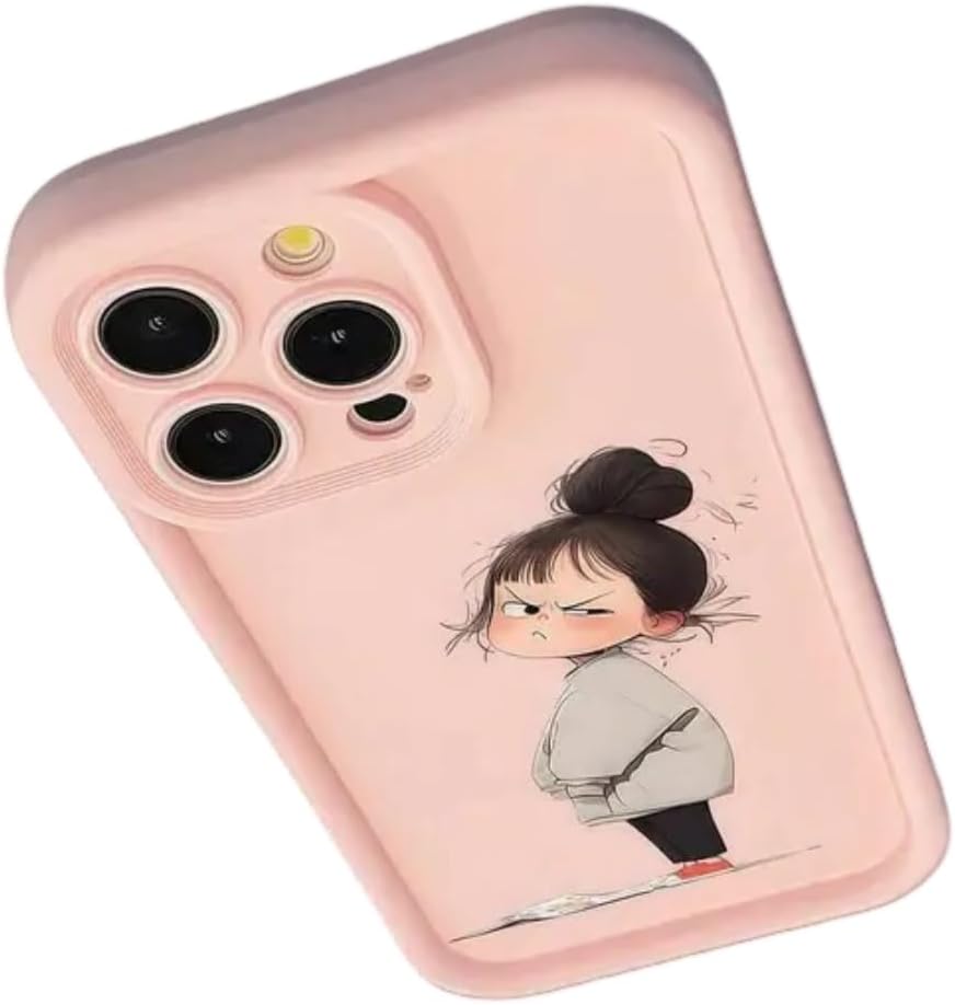 Case Cover | Apple iPhone 15 PRO MAX | Cute Little Angry Girl | Angel Eyes | Liquid Silicone Case | Microfiber Lining | 360° Protection | Soft TPU 2D UV Printing | iPhone 15 PRO MAX | Pink