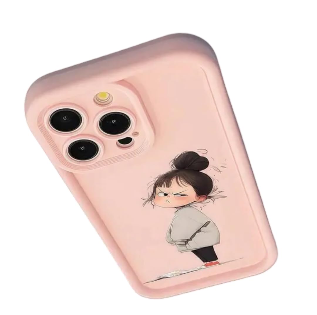 Case Cover | Apple iPhone 15 PRO MAX | Cute Little Angry Girl | Angel Eyes | Liquid Silicone Case | Microfiber Lining | 360° Protection | Soft TPU 2D UV Printing | iPhone 15 PRO MAX | Pink