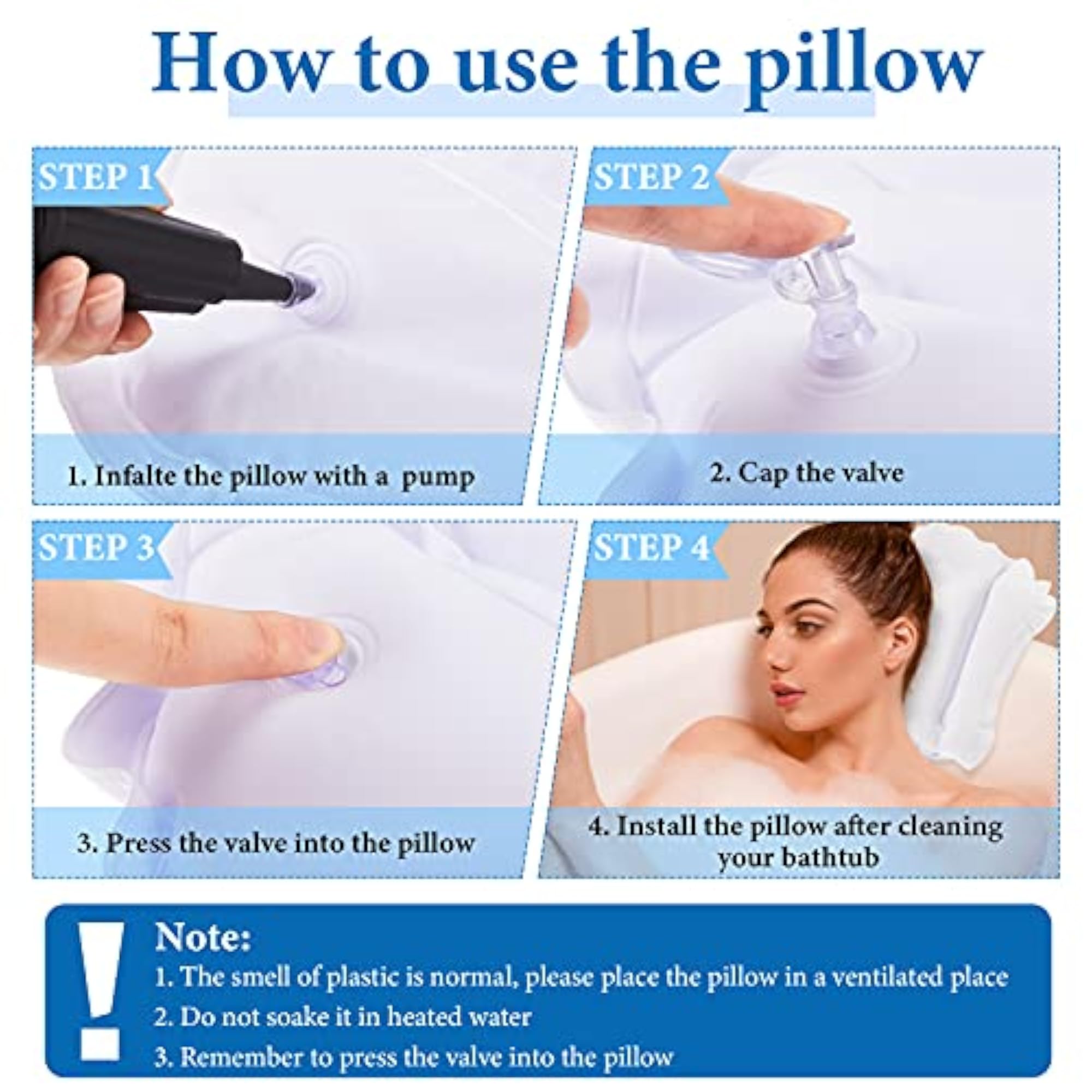 Inflatable Bath Pillow for Tub, Neck Support Spa Pillow