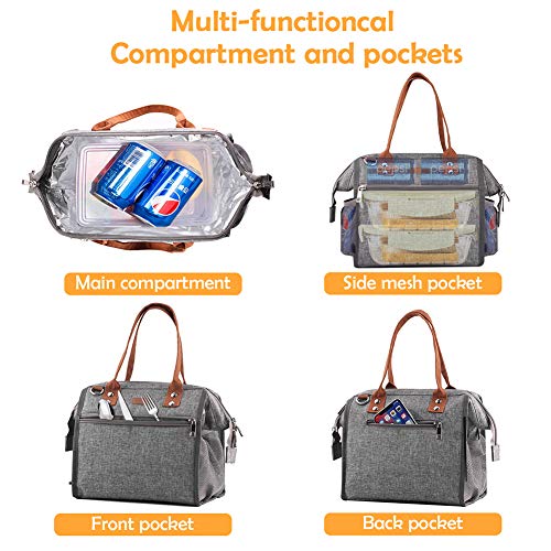 Insulated Lunch Bag, MOKALOO Large Capacity Lunch Tote Box With Removable Shoulder Strap, Multi-functional Reusable Thermal Snacks Cooler Bag for Men, Women