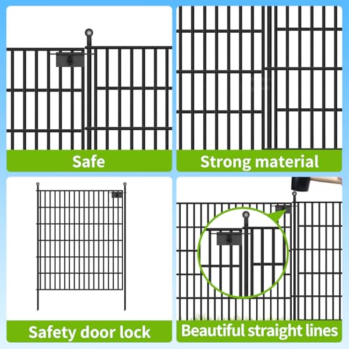 Image of Toolterritary 5 Panels No Dig Garden Fence with Gate, 32 in(H) X12.1 ft(L) Metal Fence Panels, Thickened Rustproof Garden Fencing, Animal Barrier for Dogs, Rabbits, and Patio