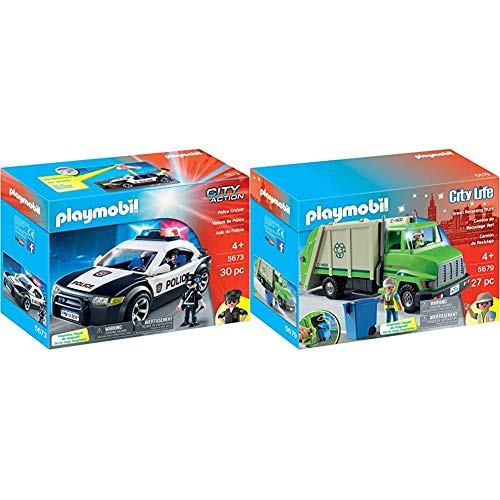 PLAYMOBIL Police Cruiser & Green Recycling Truck