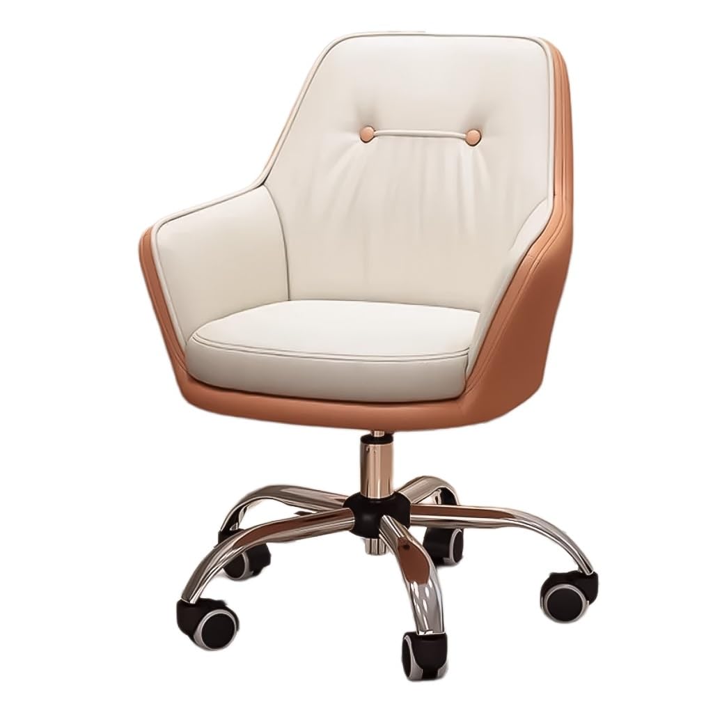 Siège pivotant réglable moderne en cuir orange rembourré pour bureau et maison