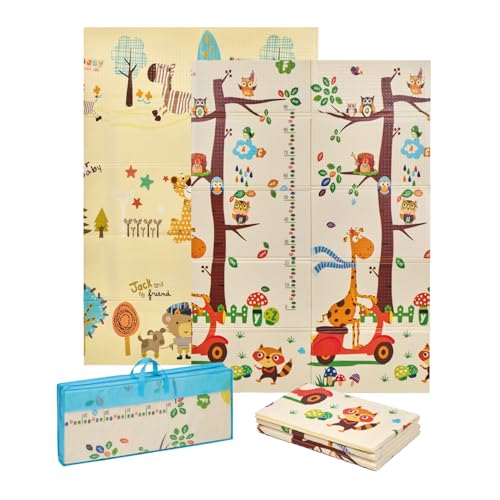 MS Trendy Tapete de jogos para bebé, 180 x 120 cm, frente e verso, tapete muito acolchoado (1 cm grossos), dobrável e com saco de transporte