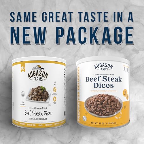 Augason Farms Freeze Dried Precooked Beef Steak Dices Can, Emergency Food Supply, Everyday Meals, 13 Servings