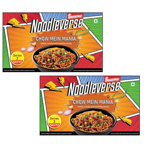 Image of Sausome Noodleverse Chow Mein Mania - DIY Gourmet Noodle Kit with Sauce & Spices | Desi Street-Style Smoky, Saucy & Addictive Flavour | Vegetarian | 2 Servings | 370g Each | Pack of 2