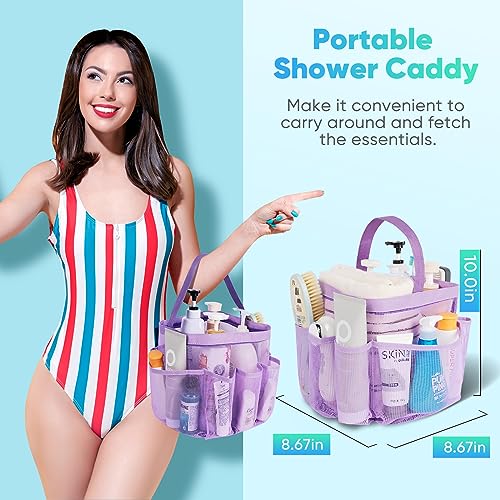 Image of EUDELE 2 Pack Mesh Shower Caddy Portable for College Dorm Room Essentials, Shower Caddy Dorm with 9-Pocket Large Capacity,Shower Bag for Beach,Swimming,Gym All Black+All Pink