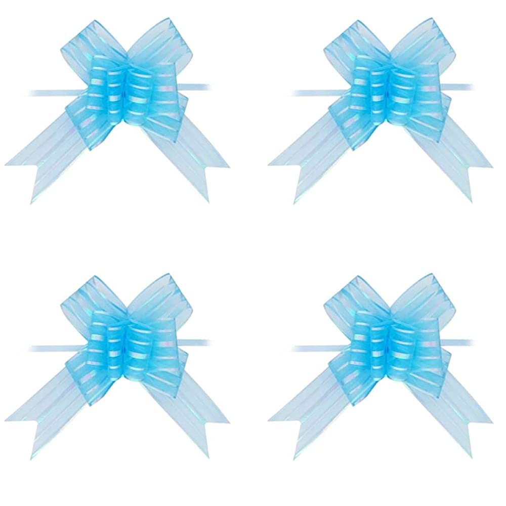 3A Featuretail Large Size Organza Pull Bow Flower Ribbon for Gift Wrap & Wedding Decoration Gift (30mm Width) (Light Blue Pull Ribbon, Set of 20)