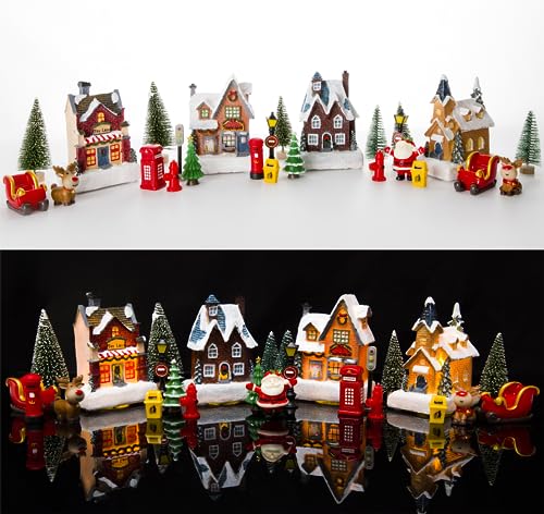 MGTHDS 26Pcs Christmas Village Sets, Resin Christmas Village Houses with LED Light, Christmas Town Scene Figurines Building Sets Christmas Indoor Decor Collection Buildings MGTHDS 26Pcs Christmas Village Sets, Resin Christmas Village Houses with LED Light, Christmas Town Scene Figurines Building Sets Christmas Indoor Decor Collection Buildings