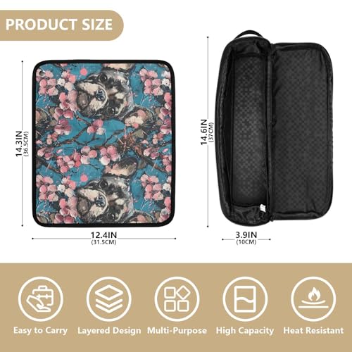 Bolsa de viaje para herramientas de cabello para mujer con tapete removible resistente al calor, bolsa de doble capa para plancha alisadora y accesorios de cuidado capilar, diseño Flor de Cerezo French Dog miniatura 4