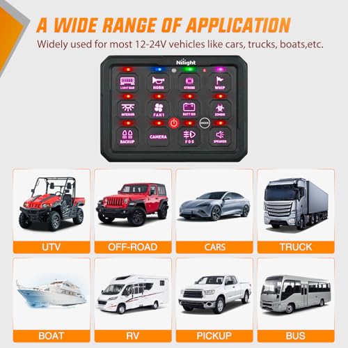Image of Nilight 12 Gang Switch Panel APP RGB 12V 24V Circuit Control System 4-Mode | Fuse Wiring Harness Automatic Dimmable LED Pod Toggle /Momentary /Strobe /Flash Modes for Car Pickup Truck Camper SUV