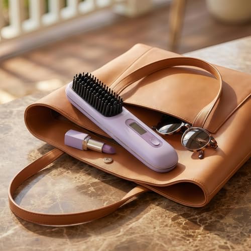 Cepillo alisador inalámbrico para cabello corto morado miniatura 7