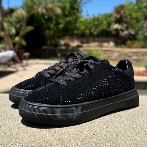 Forever Link Women Round Toe Rhinestone Crystal Embellished Lace Up Sneakers2