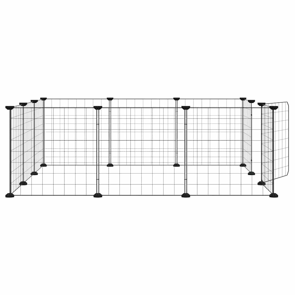 12-Panel-Haustierkäfig mit Tür Schwarz aus pulverbeschichtetem Stahl 35x35 cm Platten, 12-teiliges Kleintierkäfig Gehege für Kaninchenstall Nagerheim und Meerschweinchen Auslauf