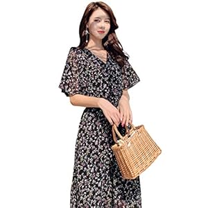 [Teddy] リゾートワンピース レディース 夏 サマードレス ロング マキシ丈 半袖 シフォン 透け Aライン tops1026 L K:ブラック×パープル" 