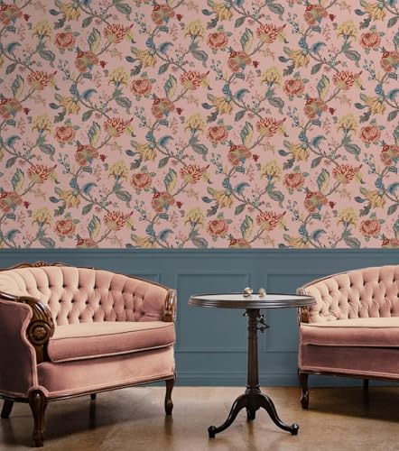 Image of Wallpaper Peel and Stick Vintage Flowers Leaves Birds Pattern Design Botanical Tropical Floral Textured Butterfly Wall Decor Removable Waterproof Adeshive Wallpaper 16.5X87Inch