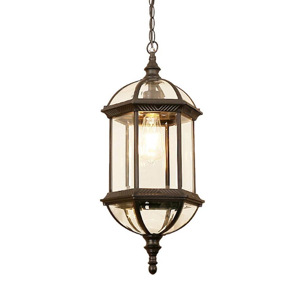 Zewnętrzna lampa wisząca Antyczna wioska Metalowa latarnia w kształcie klatki Wodoodporna ogrodowa Lampa wisząca sufitowa E27 Szkło aluminiowe Regulowana wysokość Żyrandol Oświetlenie na patio Ogród