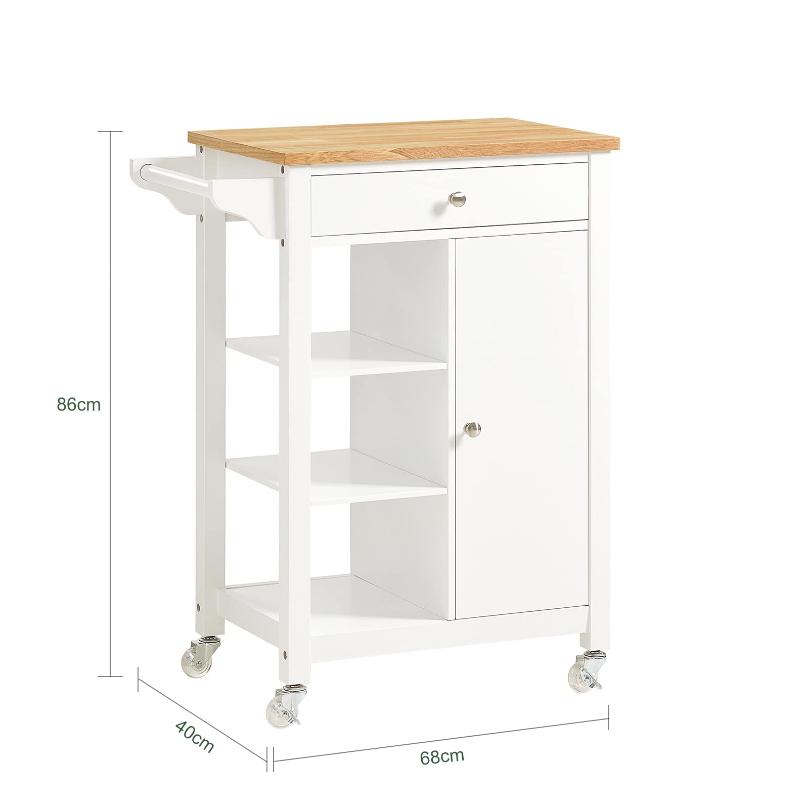 SoBuy FKW46-WN Estantería de Cocina Carrito de Servir Carrito de Cocina móvil con 4 Ruedas 68 x 40 x 86 cm ES