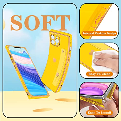 Petitian for iPhone 14 Pro Case with Stand/String, Luxury Cute Women Girls Heart Electroplated Designer Phone Cases for 14 Pro, Neon Yellow - image 5