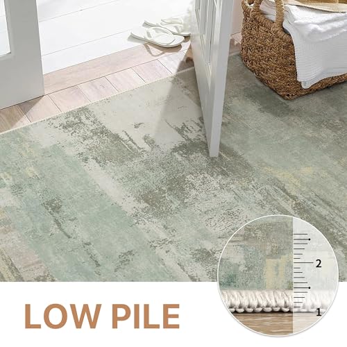 Area Rugs 8x10 for Living Room Bedroom, Modern Abstract Machine Washable Large Soft Sage Green Rug, Low Pile Floor Carpet with Non Slip Backing for Dining Room, Light Sage Mint Green