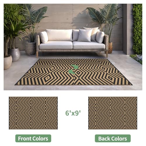 Image of GENIMO Outdoor Rug, Waterproof Plastic Rugs for Patio, 6'x9' Shadow Brown
