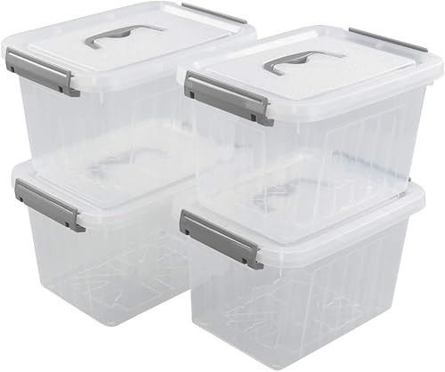 Hespama Contenedor de almacenamiento pequeño de 3.5 cuartos de galón, caja de plástico con tapa, 4 paquetes