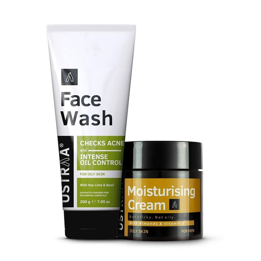 Ustraa Oil Control Pack (Dermatologically Tested Face Wash Oily skin – 200g & Moisturising Cream Oily skin 100g)- Moisturizes & Hydrates Skin, No…