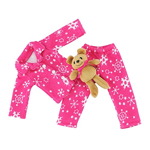Emily Rose 14 Inch Doll Clothes & Accessories | 14" Doll 3 Pc Snowflake Pj Pajama Pajamas Gift Set With Teddy Bear Accessory!! | Gift Boxed! | Compatible With 14" American Girl Wellie Wishers Dolls #TOP2