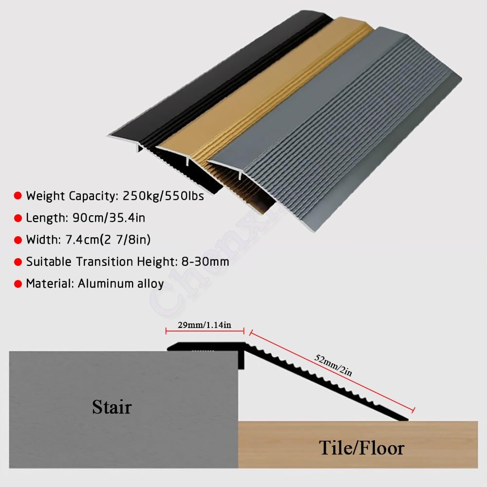 Aluminiowy profil przejściowy do regulacji wysokości, 830 mm, antypoślizgowa listwa przejściowa do płytek i laminatu, żelazo, szara, 120 cm, trwałe i wszechstronne rozwiązanie