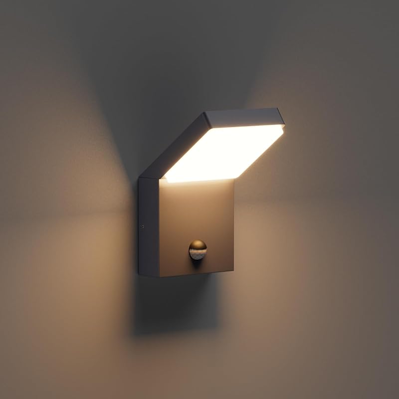 Lampă de perete LED de exterior Klighten cu senzor de mișcare 24 W, IP65 rezistentă la apă, antracit, alb cald 3000 K, pentru exterior, interior, intrare, terasă, grădină