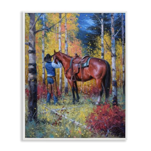 Cowboy Strapping Colt Wild West Forest, 11 x 14 Inch Framed Giclée Print