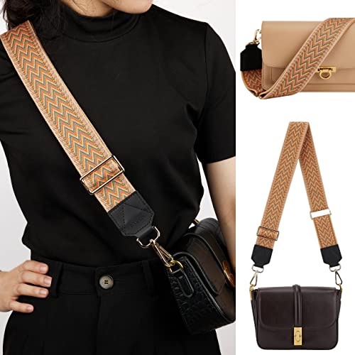 Image of BAKKO Crossbody Strap Top Grain Leather Ends Gold Metal Hardware 2 inch Wide Shoulder Strap Replacement fits Handbags Purses Messenger Duffel Bags Gold Metal Hardware Adjustable Length from 36 inch-57 inch