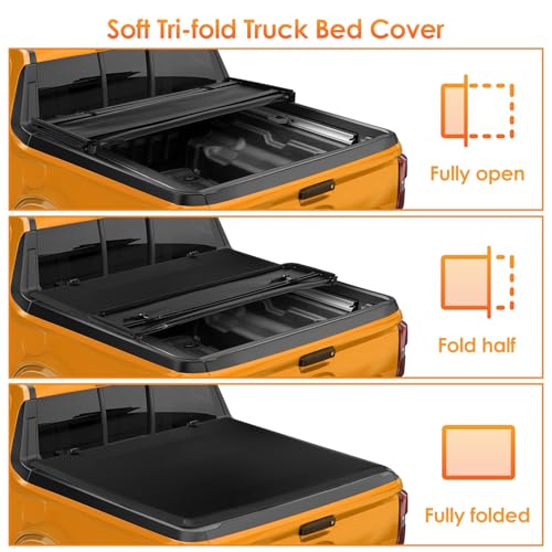 Image of Nilight Soft Tri-Fold Tonneau Cover for 2020-2025 Jeep Gladiator JT 5ft Bed, Fold-Up Low Profile Truck Bed Cover, Cargo Protection