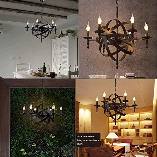 Lustre en fer forgé rustique plafonnier rond à 6 lumières E14 - 6
