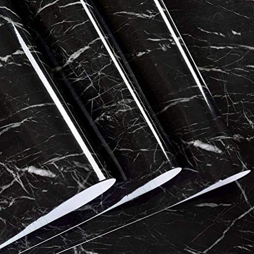 Tinkei Marble Contact Paper Black Marble-16"X197 Self-Adhesive Wallpaper Countertop White Jade Peel & Stick Wallpaper For Kitchen Wallpaper Oil Proof Countertop Cabinet Furniture Waterproof Pvc #TOP2