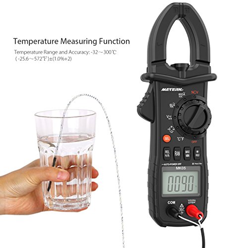 Digital Clamp Meter Meterk 6000 Counts TRUE RMS NCV AC/DC Voltage Auto Range AC Current Clamp Multimeter Capacitance Resistance Frequency Temperature Measure (Black Digital Clamp Meter)