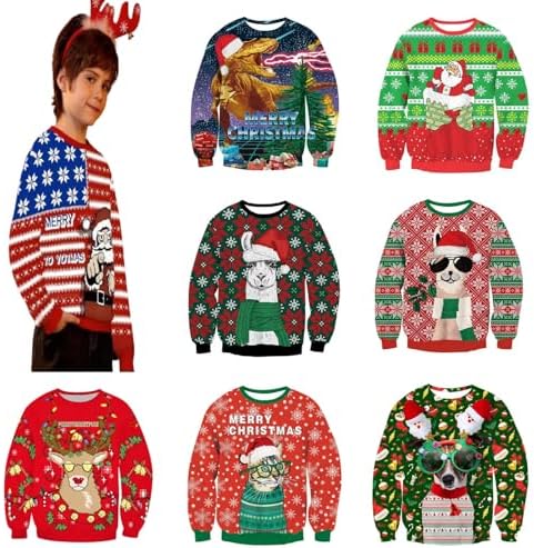 Merry Christmas Kids Boys Girls Sweatshirts Santa Claus Crewneck Pullover Xmas Winter Warm Long Sleeve Graffiti Sweaters Tops
