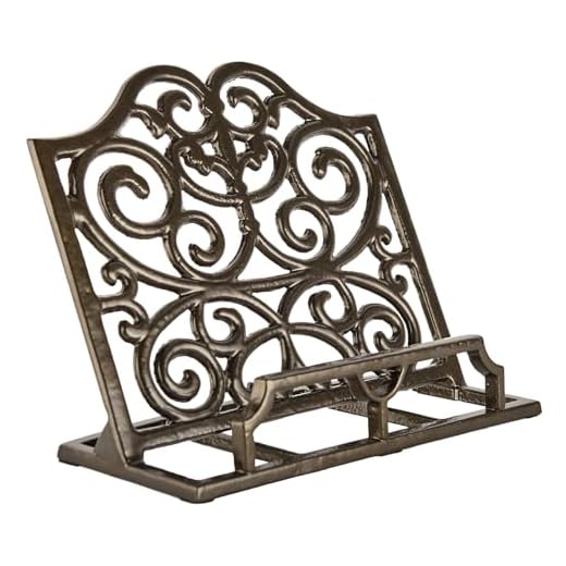 Vintage Cookbook Stand Cast Iron, Decorative Metal Cookbook Recipe Holder for Cookbooks or iPad Stands For Kitchen, Coffee Gold