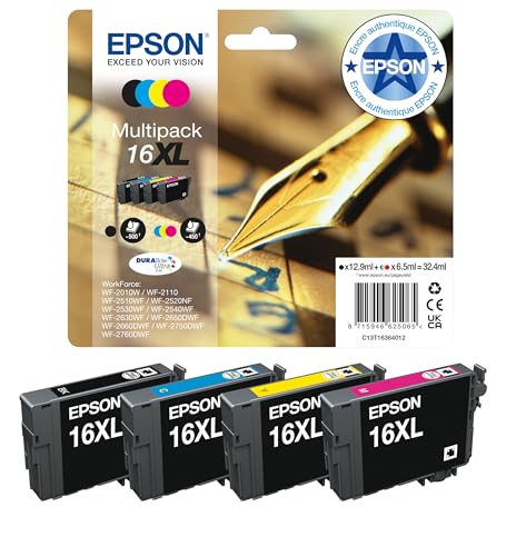 Epson 16XL Pen & Crossword Genuine Multipack, 4-colours Ink Cartridges, DURABrite Ultra Ink