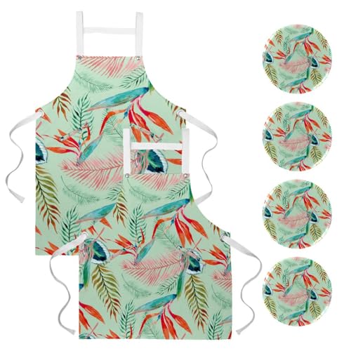 Lot de 2 tabliers de cuisine à motif feuilles d'aquarelle avec broches pour bar et restauration
