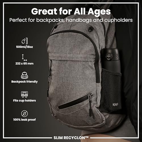 Ion8 Water Bottle, 500 ml/18 oz, Leak Proof, Easy to Open, Secure Lock, Dishwasher Safe, BPA Free, Hygienic Flip Cover, Carry Handle, Fits Cup Holders, Easy Clean, Carbon Neutral, Black - Image 3