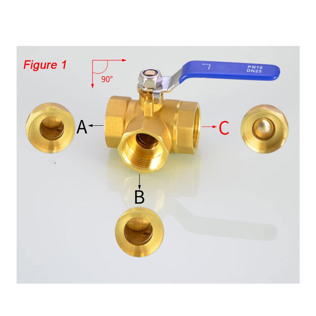 3-drogowy zawór kulowy, 1/4" 3/8" 1/2" 3/4" 1" Zawór kulowy mosiężny typu L z gwintem żeńskim, zawór kulowy pełnoprzelotowy(Dn20 3/4")