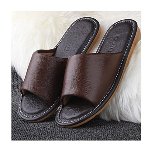 GHYUB Leather Slippers,Men's and Women's Slippers Indoor Open Toe，Men's Indoor PU Slippers Leather Sandals Casual House Shoes Bedroom Slippers Office Slippers Gift for Mens Womens