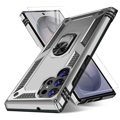 Image of for Samsung Galaxy S26 Ultra Case with Screen Protector, Heavy Duty Military Grade Shockproof Rugged Protective Cover for Samsung S26 Ultra Phone Case with Metal Ring Magnetic Kickstand (Silver)