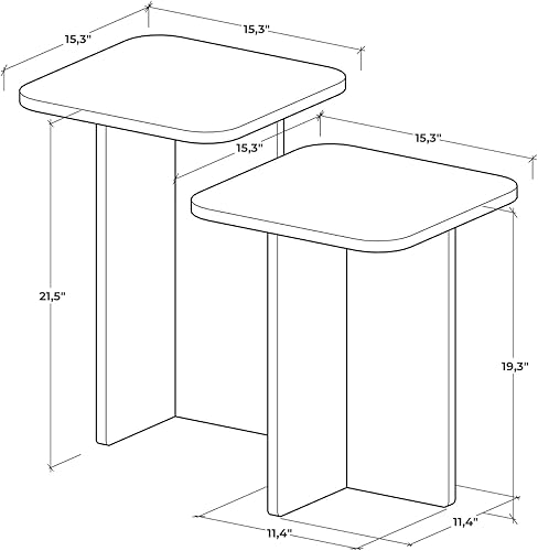 Miniatura 3 de Travertine Efect - Juego de 2 mesas auxiliares modernas, mesa auxiliar pequeña para sala de estar