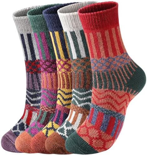 5 Pairs Wool Socks for Women - Wool Socks Womens, Winter Cozy Sock Warm Sock