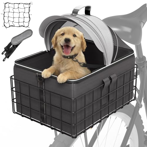 YEEGO DIRECT Dog Bike Basket for Rear Rack, 2-in-1 Pet Carrier & Cargo Basket, Detachable Dog...